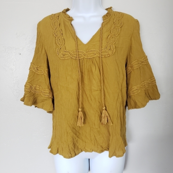 Maurices Golden Blouse Tassel Embroidery Bohemian - Picture 1 of 6